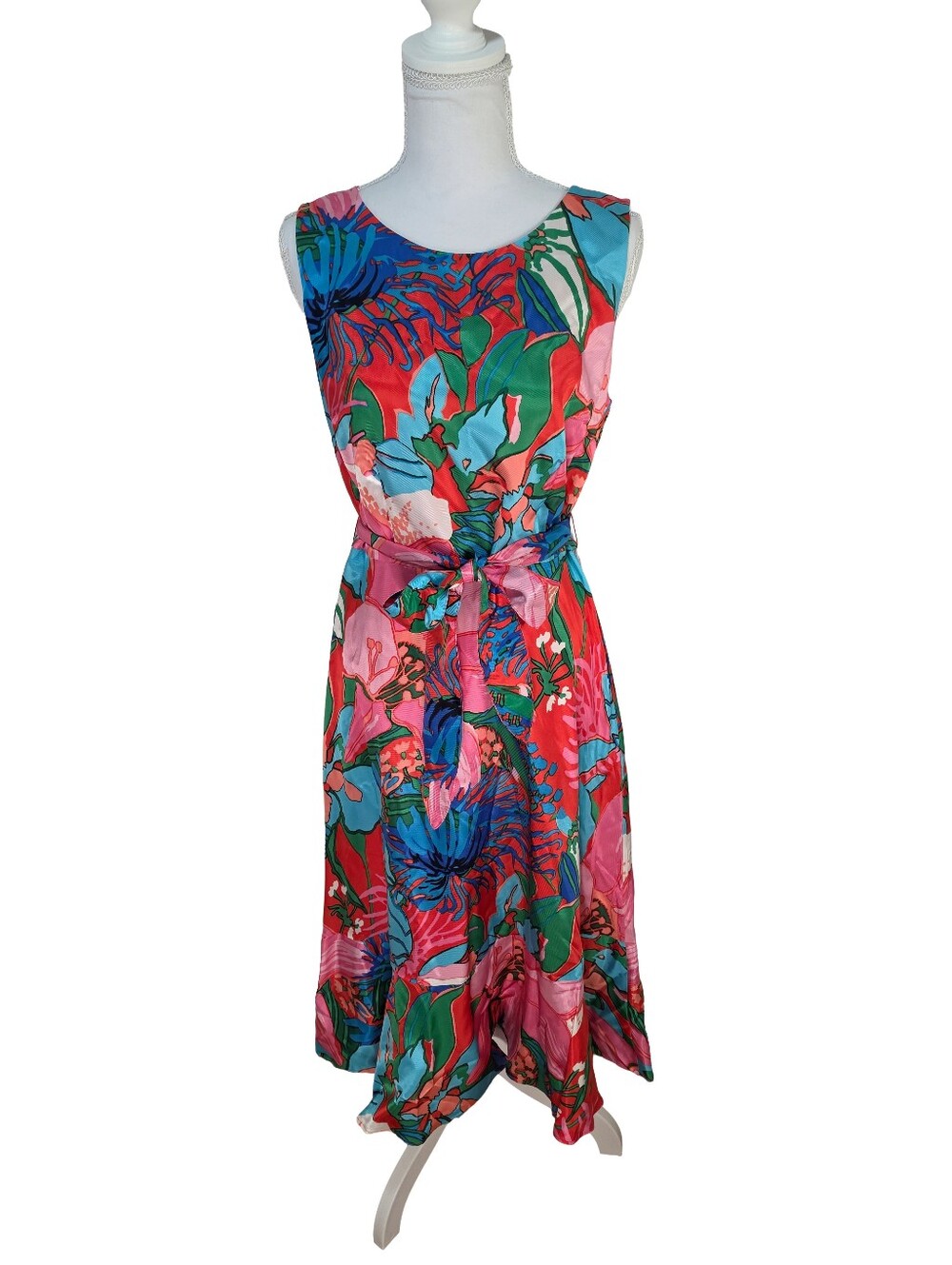 RSVP by Talbots Dress Womens 4 Floral Sleeveless Fit Flare Belted Bright Print